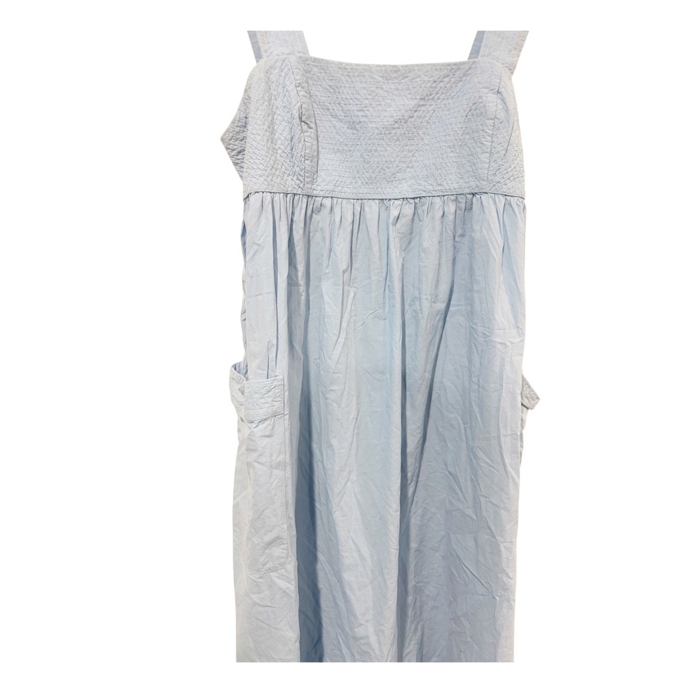 Madewell Light Blue Seersucker Cutout Back Midi Dress Womens Size 14 Pockets - Picture 8 of 8